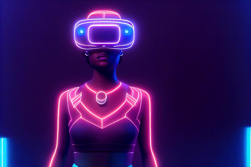 Persona che usa visore VR in un ambiente moderno di intrattenimento