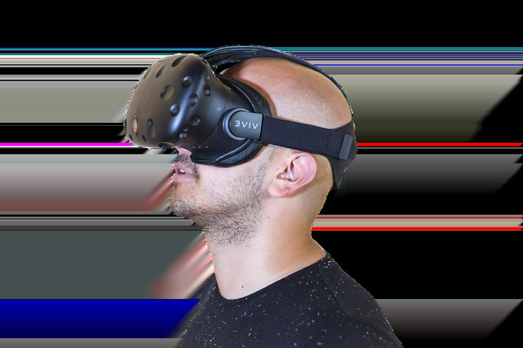 Utente immerso in esperienza di realtà virtuale in zona VR